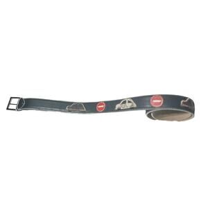 Vintage Unisex Italian Genuine Black Leather Belt Cars & Road Signs – 47” Long